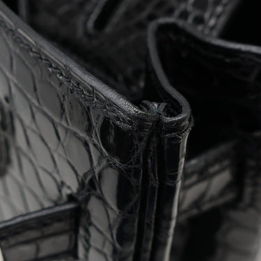 エルメス HERMES バーキン30 ブラック ポロサス ハンドバッグ シルバー金具 黒 クロコ