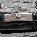 エルメス HERMES バーキン30 ブラック ポロサス ハンドバッグ シルバー金具 黒 クロコ