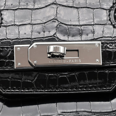エルメス HERMES バーキン30 ブラック ポロサス ハンドバッグ シルバー金具 黒 クロコ
