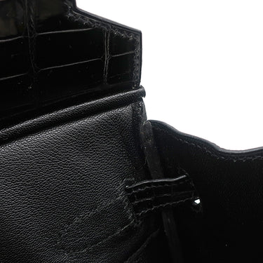 エルメス HERMES バーキン30 ブラック ポロサス ハンドバッグ シルバー金具 黒 クロコ