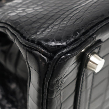 エルメス HERMES バーキン30 ブラック ポロサス ハンドバッグ シルバー金具 黒 クロコ