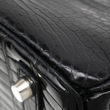 エルメス HERMES バーキン30 ブラック ポロサス ハンドバッグ シルバー金具 黒 クロコ
