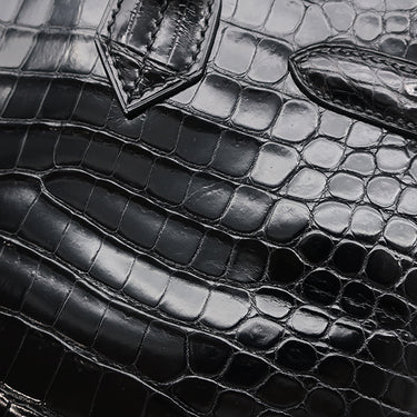 エルメス HERMES バーキン30 ブラック ポロサス ハンドバッグ シルバー金具 黒 クロコ