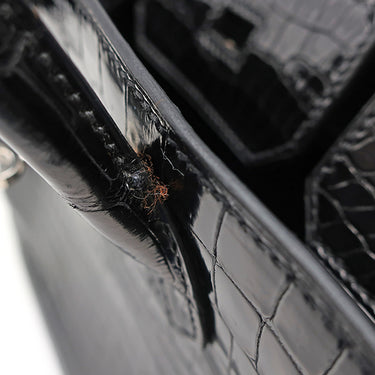 エルメス HERMES バーキン30 ブラック ポロサス ハンドバッグ シルバー金具 黒 クロコ