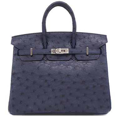 エルメス HERMES バーキン25 ネイビー系 オーストリッチ ハンドバッグ シルバー金具 紺