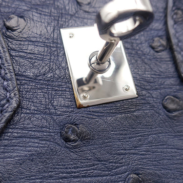 エルメス HERMES バーキン25 ネイビー系 オーストリッチ ハンドバッグ シルバー金具 紺