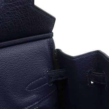 エルメス HERMES バーキン25 ネイビー系 オーストリッチ ハンドバッグ シルバー金具 紺