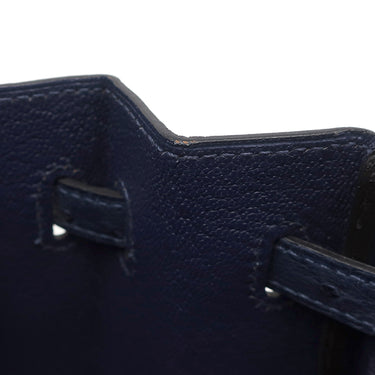 エルメス HERMES バーキン25 ネイビー系 オーストリッチ ハンドバッグ シルバー金具 紺