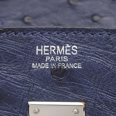 エルメス HERMES バーキン25 ネイビー系 オーストリッチ ハンドバッグ シルバー金具 紺