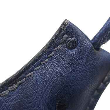 エルメス HERMES バーキン25 ネイビー系 オーストリッチ ハンドバッグ シルバー金具 紺