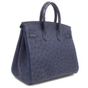 エルメス HERMES バーキン25 ネイビー系 オーストリッチ ハンドバッグ シルバー金具 紺