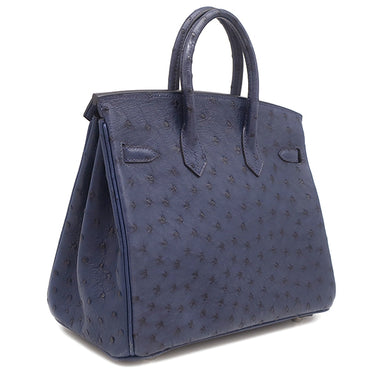 エルメス HERMES バーキン25 ネイビー系 オーストリッチ ハンドバッグ シルバー金具 紺