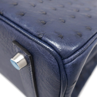 エルメス HERMES バーキン25 ネイビー系 オーストリッチ ハンドバッグ シルバー金具 紺