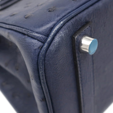 エルメス HERMES バーキン25 ネイビー系 オーストリッチ ハンドバッグ シルバー金具 紺