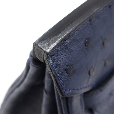 エルメス HERMES バーキン25 ネイビー系 オーストリッチ ハンドバッグ シルバー金具 紺