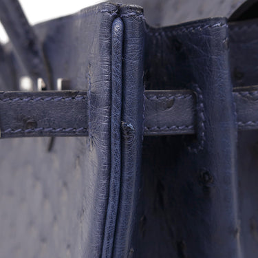 エルメス HERMES バーキン25 ネイビー系 オーストリッチ ハンドバッグ シルバー金具 紺