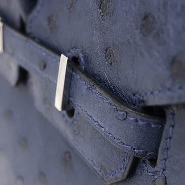 エルメス HERMES バーキン25 ネイビー系 オーストリッチ ハンドバッグ シルバー金具 紺