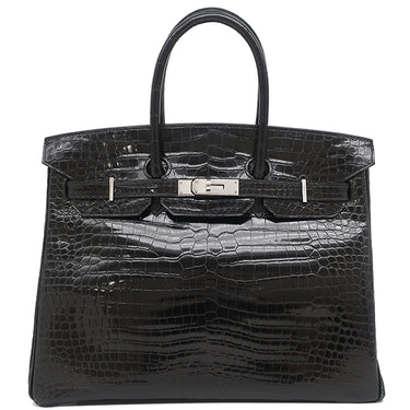 エルメス HERMES バーキン 35 ブラック ポロサス ハンドバッグ シルバー金具 黒 クロコ