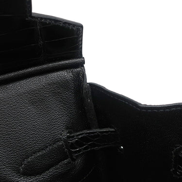 エルメス HERMES バーキン 35 ブラック ポロサス ハンドバッグ シルバー金具 黒 クロコ