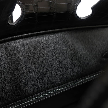 エルメス HERMES バーキン 35 ブラック ポロサス ハンドバッグ シルバー金具 黒 クロコ