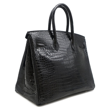 エルメス HERMES バーキン 35 ブラック ポロサス ハンドバッグ シルバー金具 黒 クロコ