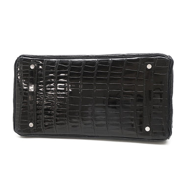 エルメス HERMES バーキン 35 ブラック ポロサス ハンドバッグ シルバー金具 黒 クロコ