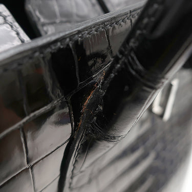 エルメス HERMES バーキン 35 ブラック ポロサス ハンドバッグ シルバー金具 黒 クロコ