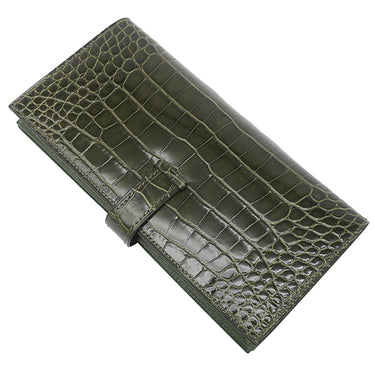 エルメス HERMES ベアンスフレ グリーン系 アリゲーター 長財布 深緑 二つ折り財布