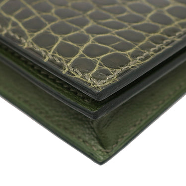 エルメス HERMES ベアンスフレ グリーン系 アリゲーター 長財布 深緑 二つ折り財布