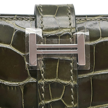エルメス HERMES ベアンスフレ グリーン系 アリゲーター 長財布 深緑 二つ折り財布