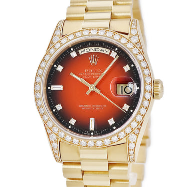 腕時計 ロレックス ROLEX デイデイト 36 18388A S番 自動巻き メンズ S番 K18YG無垢 純正ダイヤ レッド グラデーション トリチウム