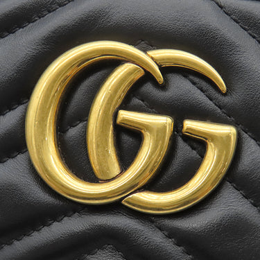 グッチ GUCCI GGマーモント スモール カメラバッグ 447632 ブラック レザー シェブロンキルティングレザー ショルダーバッグ ゴールド金具 黒 キルティングショルダー
