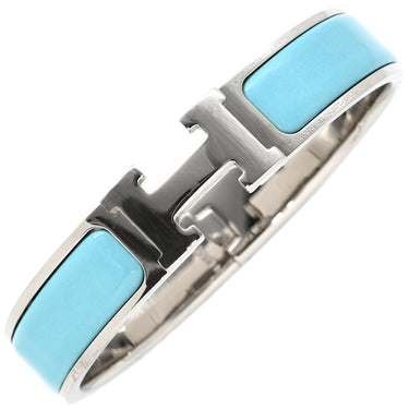 エルメス HERMES クリックH PM ライトブルー×シルバー メタル エナメル ブレスレット 水色 Hブレス