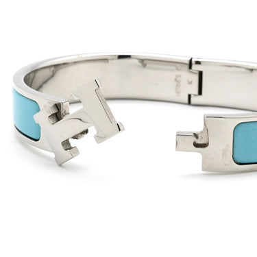エルメス HERMES クリックH PM ライトブルー×シルバー メタル エナメル ブレスレット 水色 Hブレス