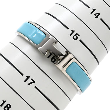 エルメス HERMES クリックH PM ライトブルー×シルバー メタル エナメル ブレスレット 水色 Hブレス