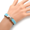 エルメス HERMES クリックH PM ライトブルー×シルバー メタル エナメル ブレスレット 水色 Hブレス