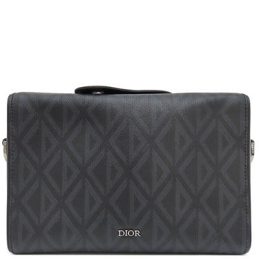 クリスチャン・ディオール Christian Dior ランゴ22 ブラック系 レザー PVC ショルダーバッグ シルバー金具 黒 CD ダイヤモンドキャンバス