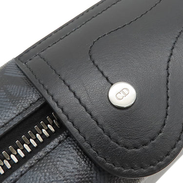 クリスチャン・ディオール Christian Dior ランゴ22 ブラック系 レザー PVC ショルダーバッグ シルバー金具 黒 CD ダイヤモンドキャンバス
