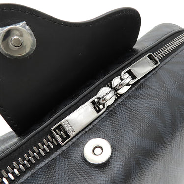 クリスチャン・ディオール Christian Dior ランゴ22 ブラック系 レザー PVC ショルダーバッグ シルバー金具 黒 CD ダイヤモンドキャンバス