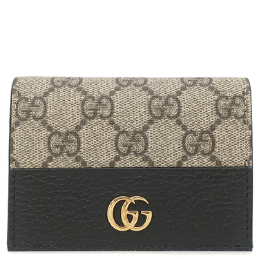 グッチ GUCCI ダブルG バイカラー カードケース ウォレット 658610 ベージュ×ブラック レザー GGスプリームキャンバス 二つ折り財布 ゴールド金具 黒 文字刻印あり