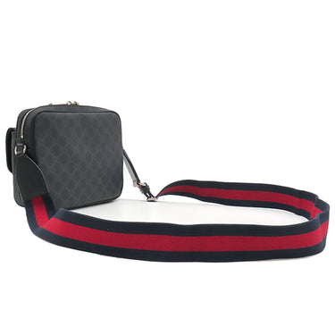 グッチ GUCCI スモール クロスボディバッグ 795479 ブラック GGスプリームキャンバス ショルダーバッグ シルバー金具 黒 ウェブストライプ 斜め掛け