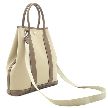 エルメス HERMES ガーデンファイル PM エトゥープ×べトン ネゴンダ トワルミリタリー 2WAYバッグ シルバー金具 グレージュ トート ショルダー トワルミリテール