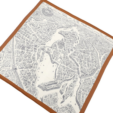 エルメス HERMES ショール カレ140 CARRE カレジェアン キャラメル×ブラン×グリ カシミヤ シルク ストール 【 La cite Cavaliere /シテ カヴァリエール】 2019AW