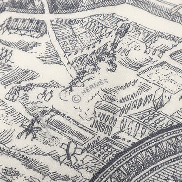 エルメス HERMES ショール カレ140 CARRE カレジェアン キャラメル×ブラン×グリ カシミヤ シルク ストール 【 La cite Cavaliere /シテ カヴァリエール】 2019AW