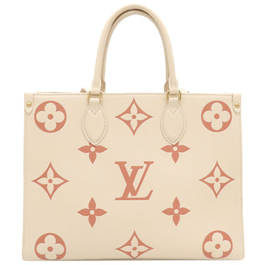 ルイヴィトン LOUIS VUITTON オンザゴー MM M21575 クレーム×ローズトリアノン モノグラムアンプラント バイカラーモノグラムアンプラントレザー トートバッグ ゴールド金具 ショルダー バイカラー