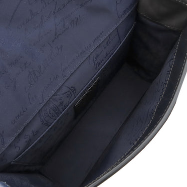 ベルルッティ BERLUTI ラッキーデー スクリット カリグラフィ ブラウン×ブルー レザー ナイロン ショルダーバッグ シルバー金具 茶 青 メッセンジャー 斜め掛け