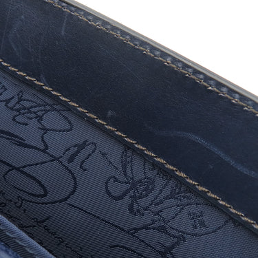 ベルルッティ BERLUTI ラッキーデー スクリット カリグラフィ ブラウン×ブルー レザー ナイロン ショルダーバッグ シルバー金具 茶 青 メッセンジャー 斜め掛け