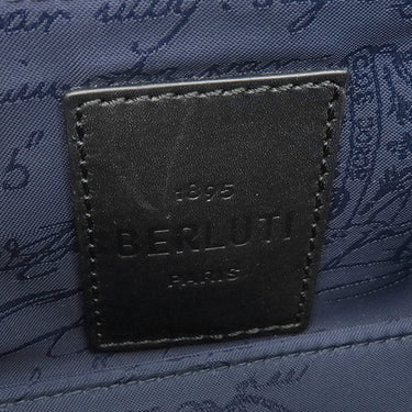 ベルルッティ BERLUTI ラッキーデー スクリット カリグラフィ ブラウン×ブルー レザー ナイロン ショルダーバッグ シルバー金具 茶 青 メッセンジャー 斜め掛け
