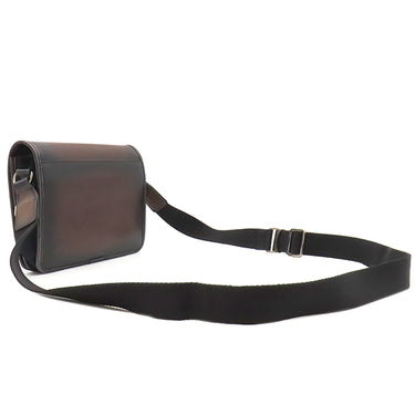 ベルルッティ BERLUTI ラッキーデー スクリット カリグラフィ ブラウン×ブルー レザー ナイロン ショルダーバッグ シルバー金具 茶 青 メッセンジャー 斜め掛け