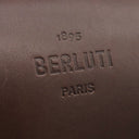 ベルルッティ BERLUTI ラッキーデー スクリット カリグラフィ ブラウン×ブルー レザー ナイロン ショルダーバッグ シルバー金具 茶 青 メッセンジャー 斜め掛け